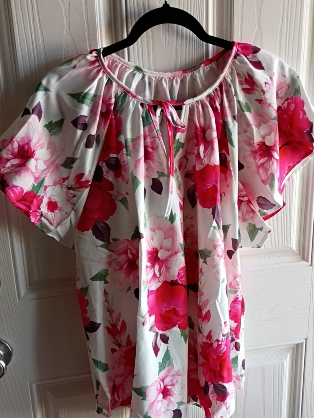 SHEIN Pink and White Floral Off-Shoulder Blouse
